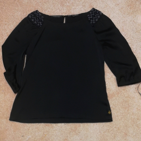 Maison Scotch Black beaded wide neck top - Picture 1 of 4
